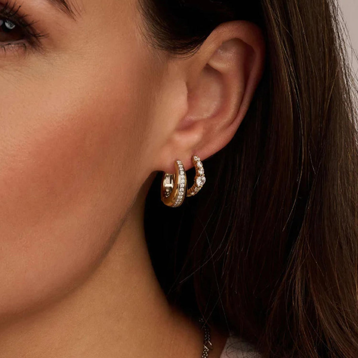 Ti Sento CZ Stripe Chunky Hoop Earrings, Gold