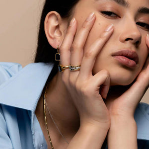 Ti Sento Dark Blue Cushion Ring, Gold