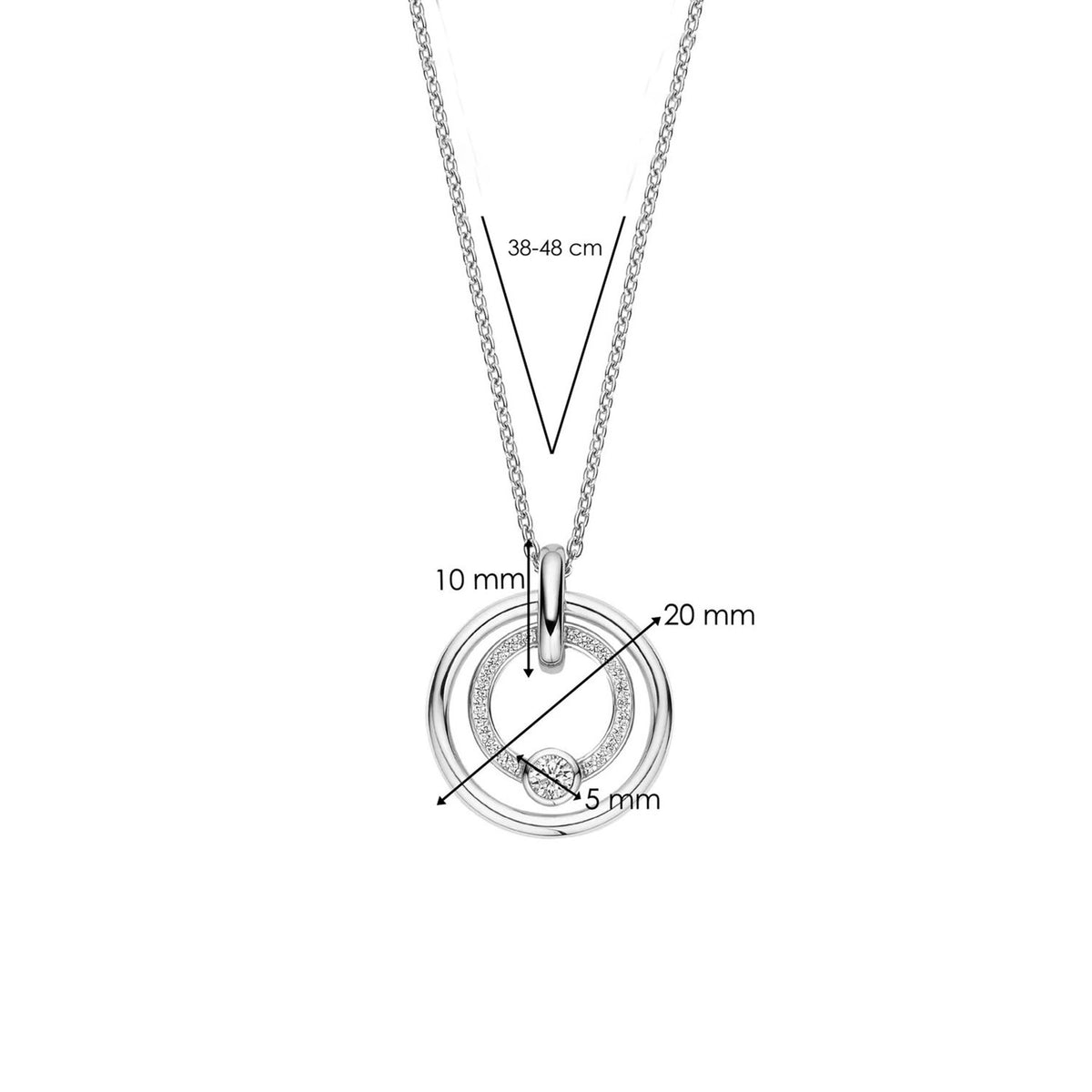 Ti Sento Zirconia Double Circle CZ Halo Necklace, Silver