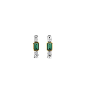 Ti Sento Emerald Huggie Hoops, Silver