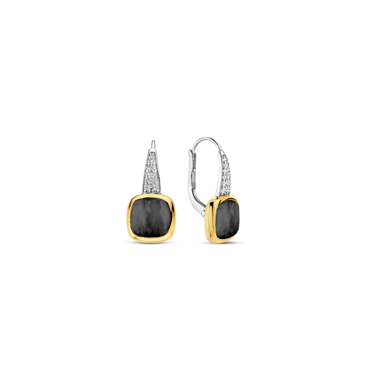 Ti Sento Grey Blue Pearl Cushion CZ Drop Earrings, Gold