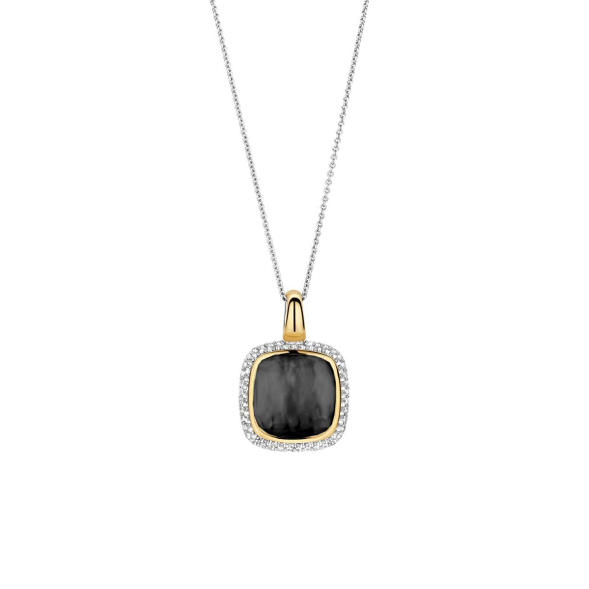 Ti Sento Grey Blue Pearl Cushion CZ Pendant Necklace, Silver