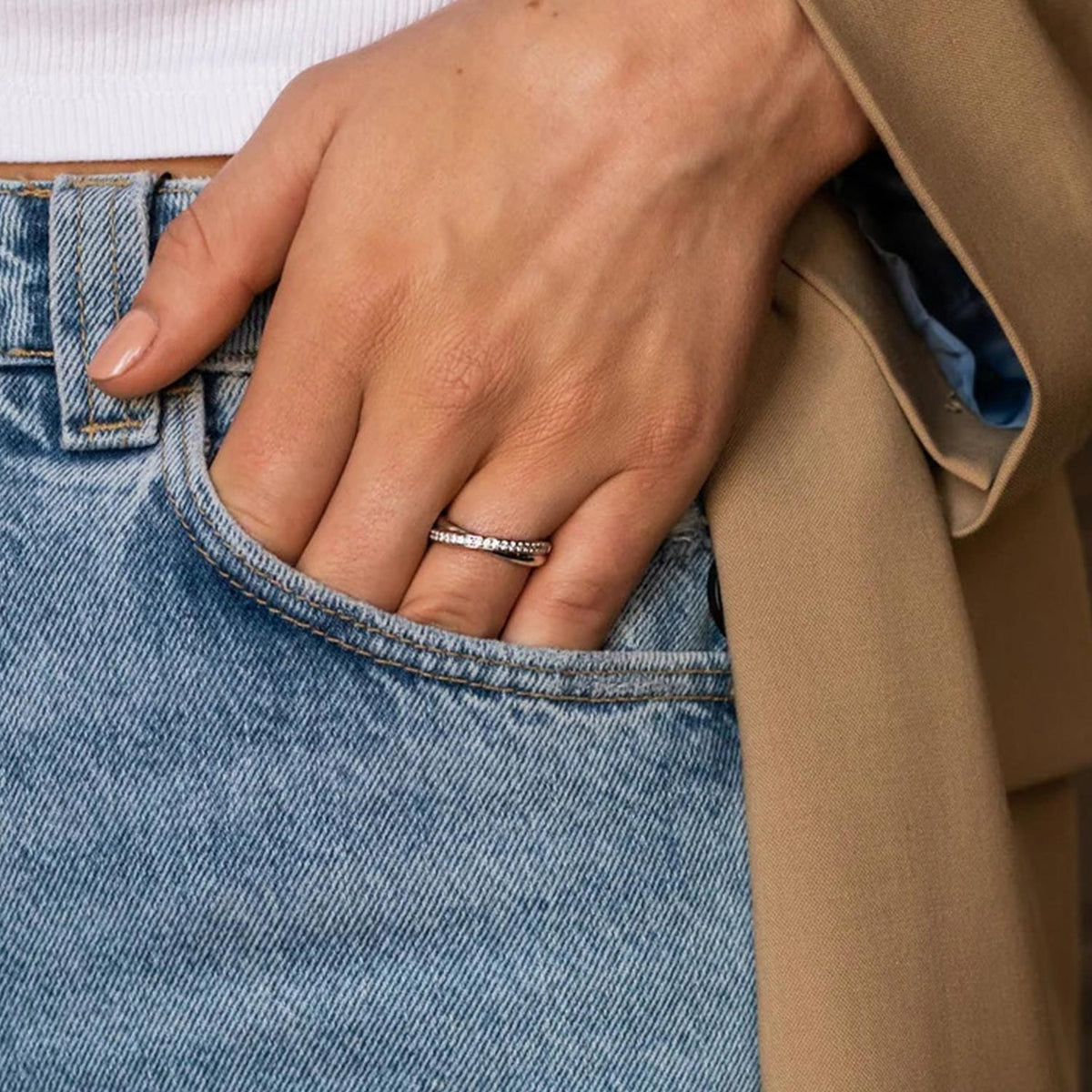 Ti Sento Intertwining Pavé Band Ring, Silver