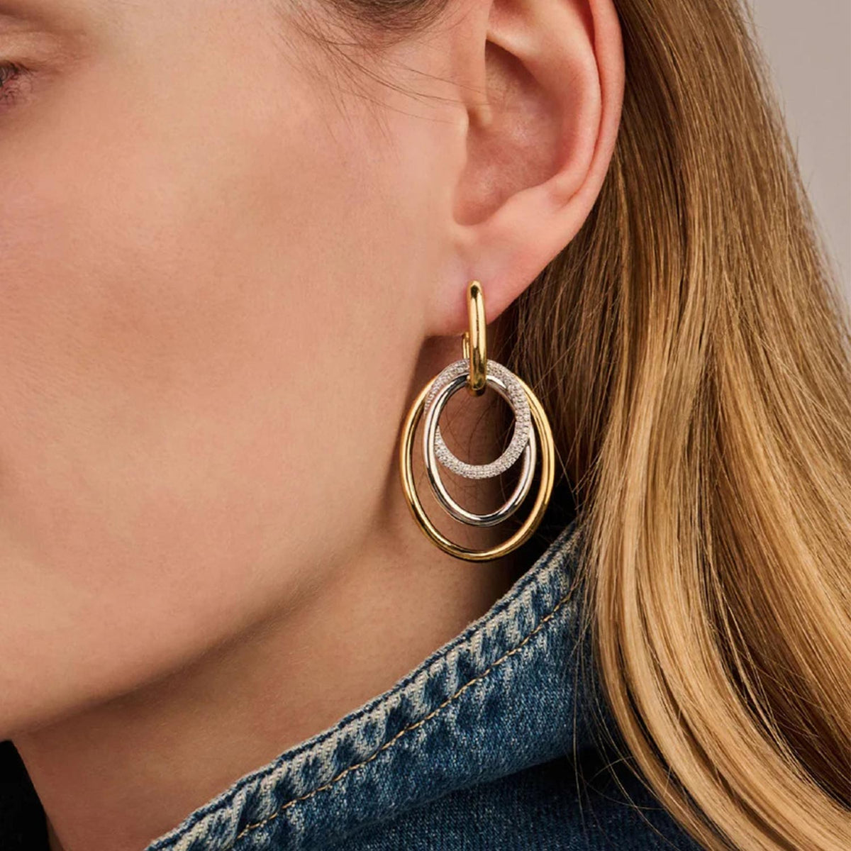Ti Sento Layered Hoops Earrings, Silver & Gold