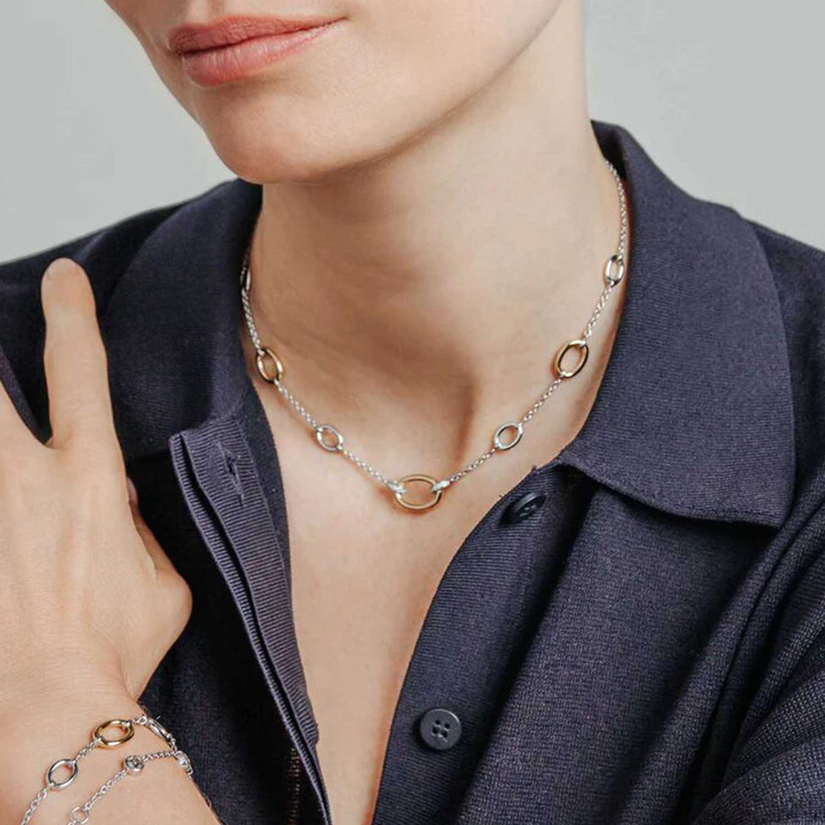 Ti Sento Oval Link Necklace, Silver & Gold