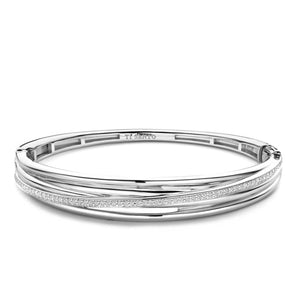 Ti Sento Pavé Band Bangle, Silver