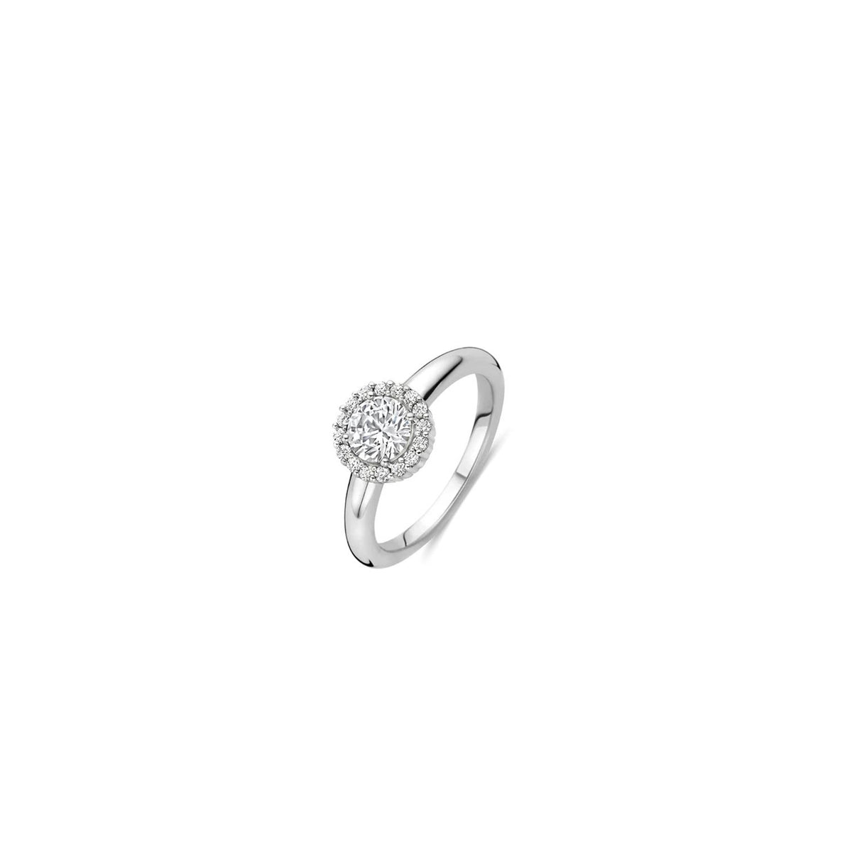 Ti Sento Pavé Halo Solitaire Ring, Silver