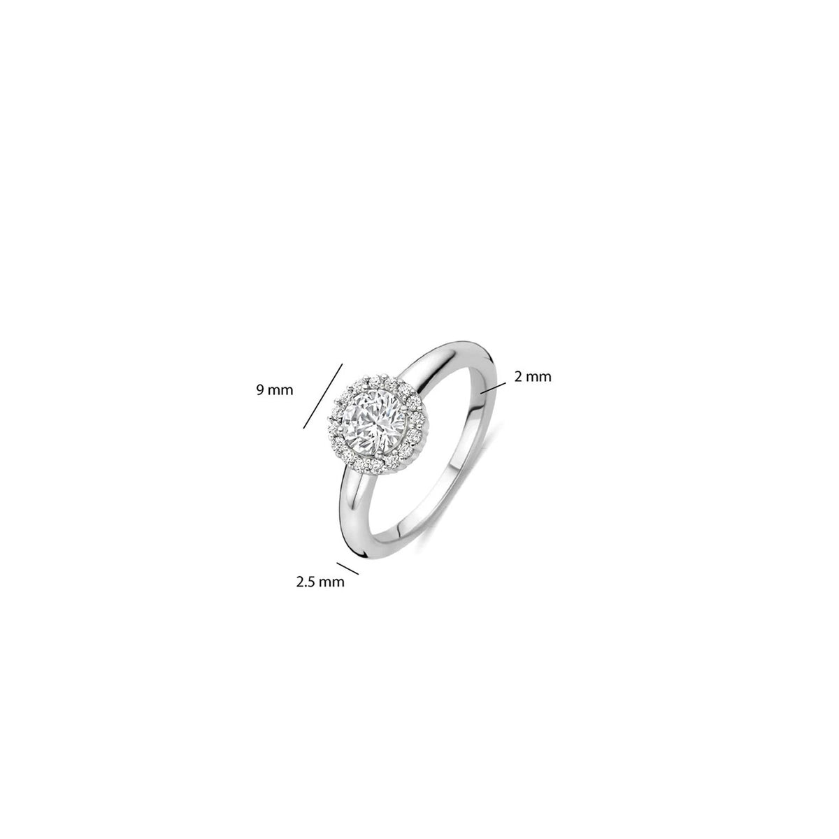 Ti Sento Pavé Halo Solitaire Ring, Silver