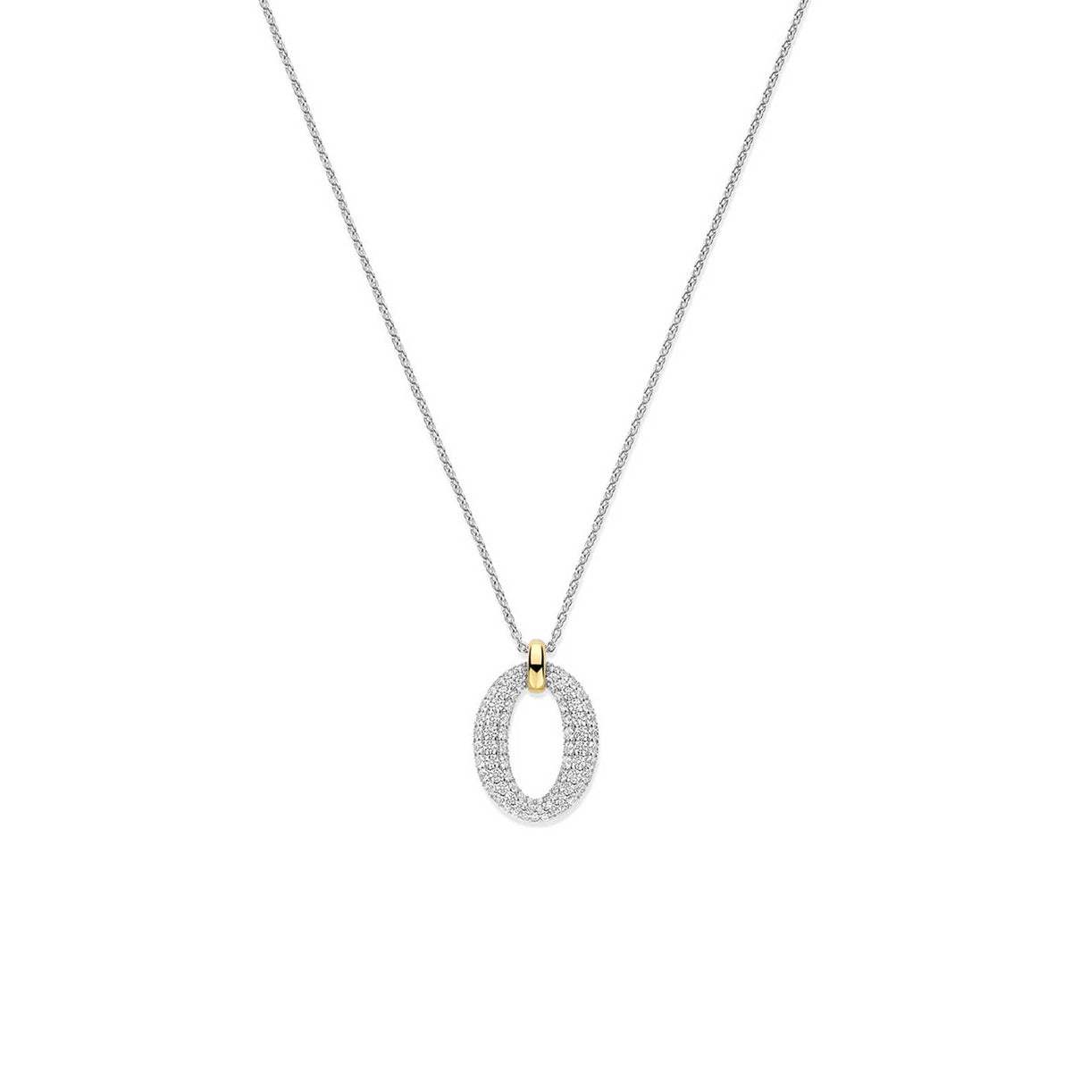 Ti Sento Pavé Oval Necklace, Silver