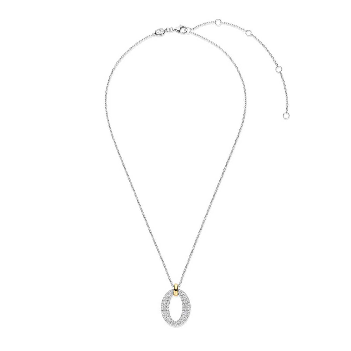 Ti Sento Pavé Oval Necklace, Silver
