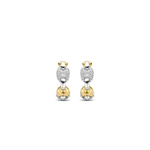 Ti Sento Pavé Two-Tone Coffee Bean Hoops, Silver & Gold
