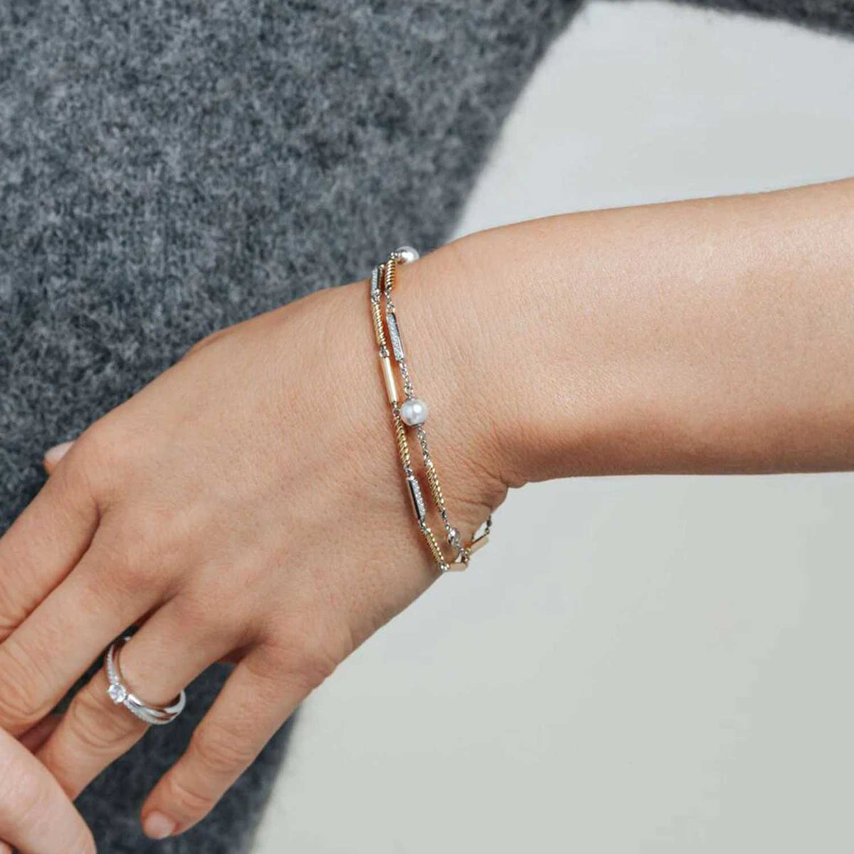 Ti Sento Pavé Two-Tone Link Bracelet, Gold & Silver