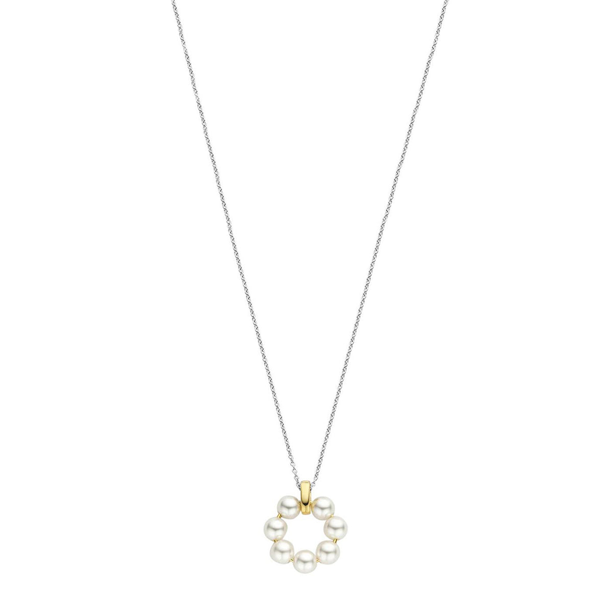 Ti Sento Pearl Circle Pendant Necklace, Silver