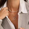 Ti Sento Pearl Zirconia Circle Necklace, Silver