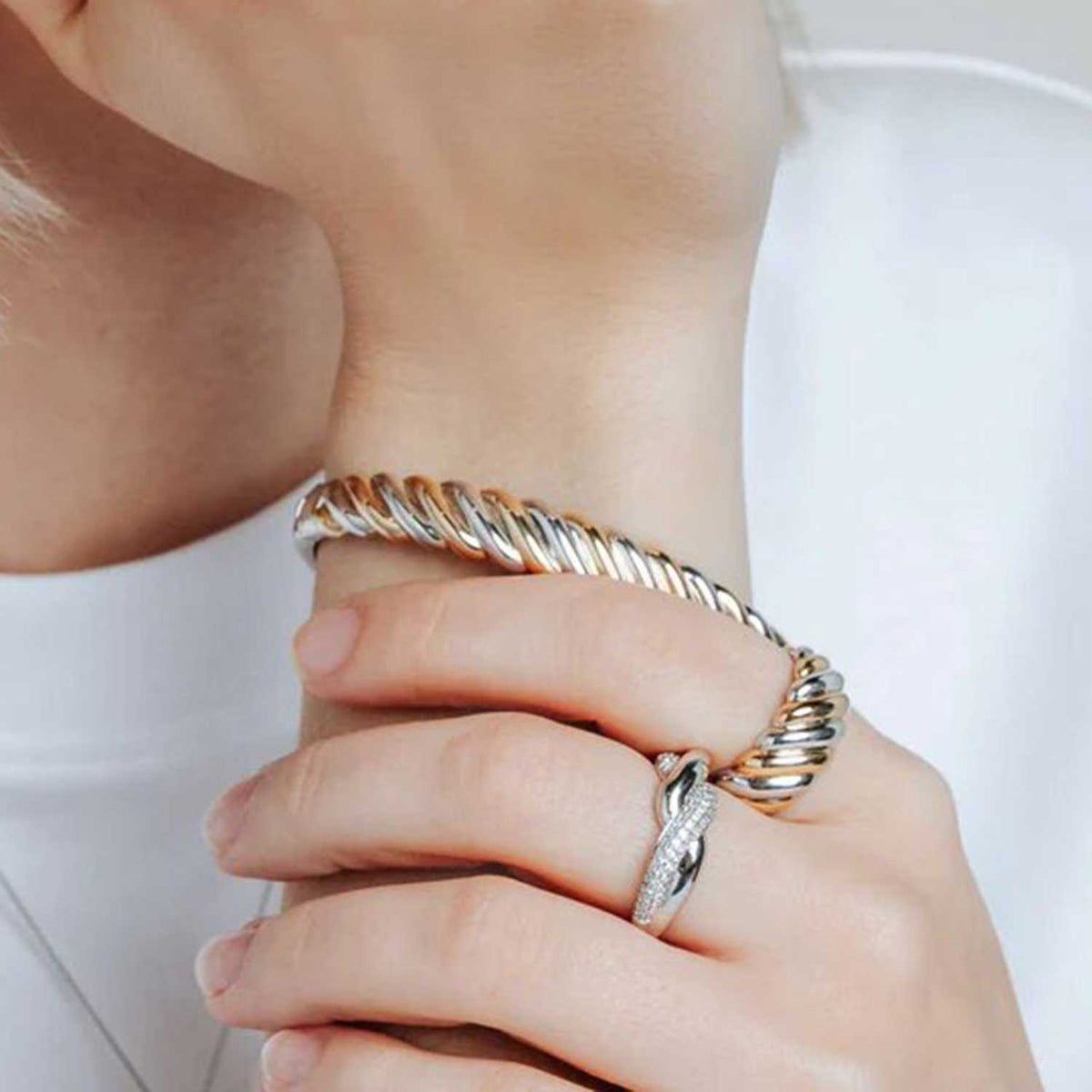 Ti Sento Piped Dome Ring, Gold & Silver