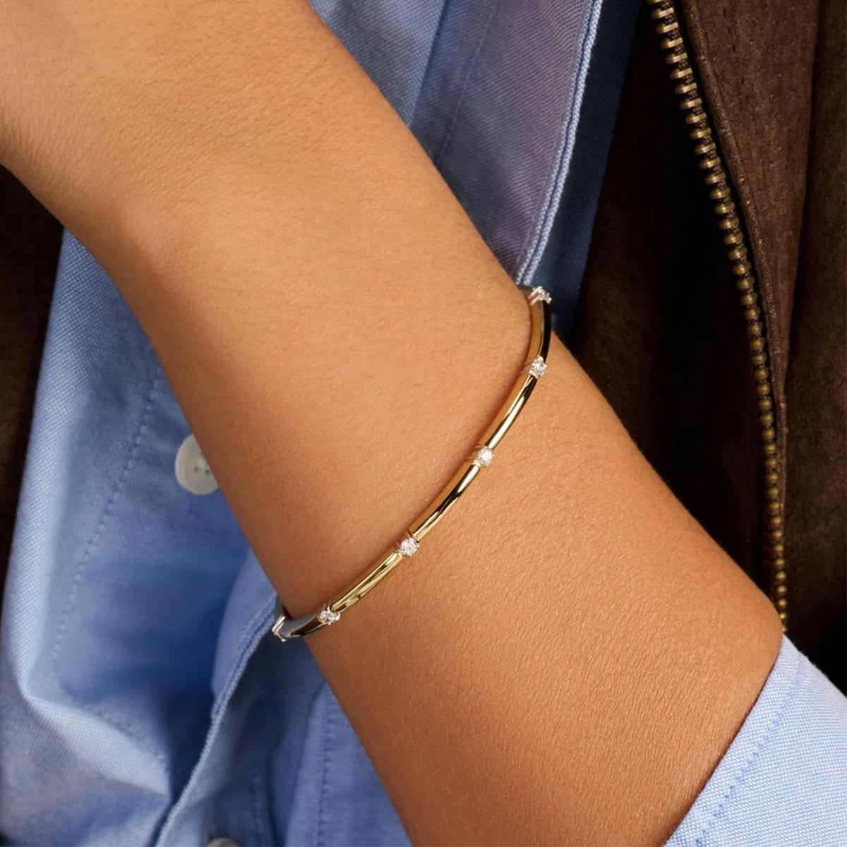 Ti Sento Rectangular Zirconia Bangle, Gold