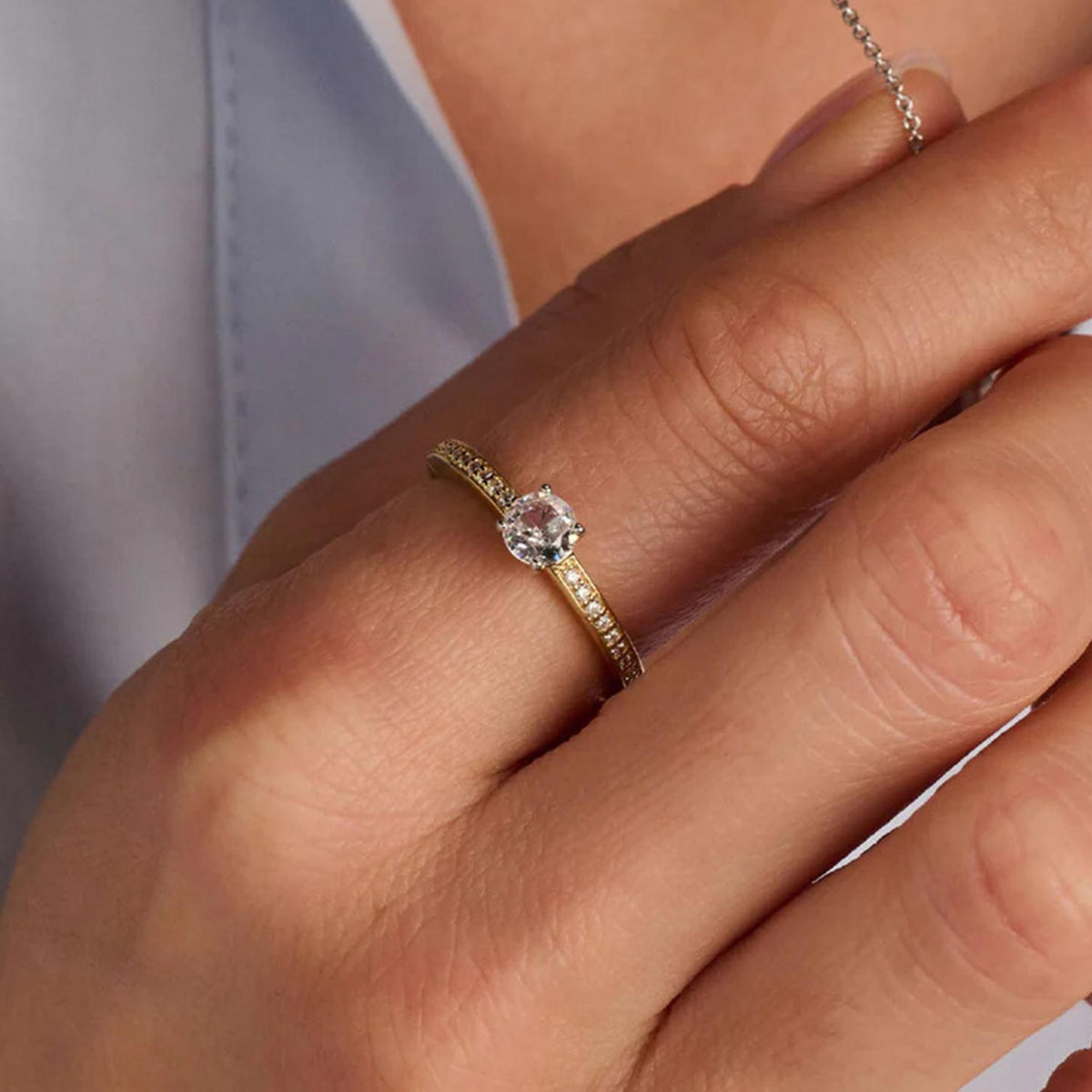 Ti Sento Solitaire CZ Pavé Set Ring, Gold