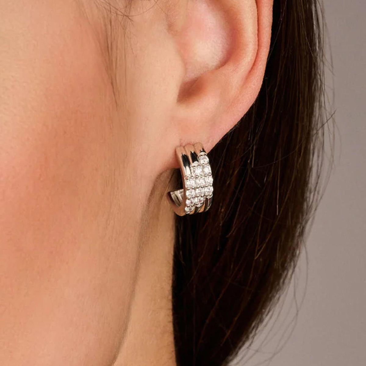 Ti Sento Stardust Zirconia Layered Earrings, Silver