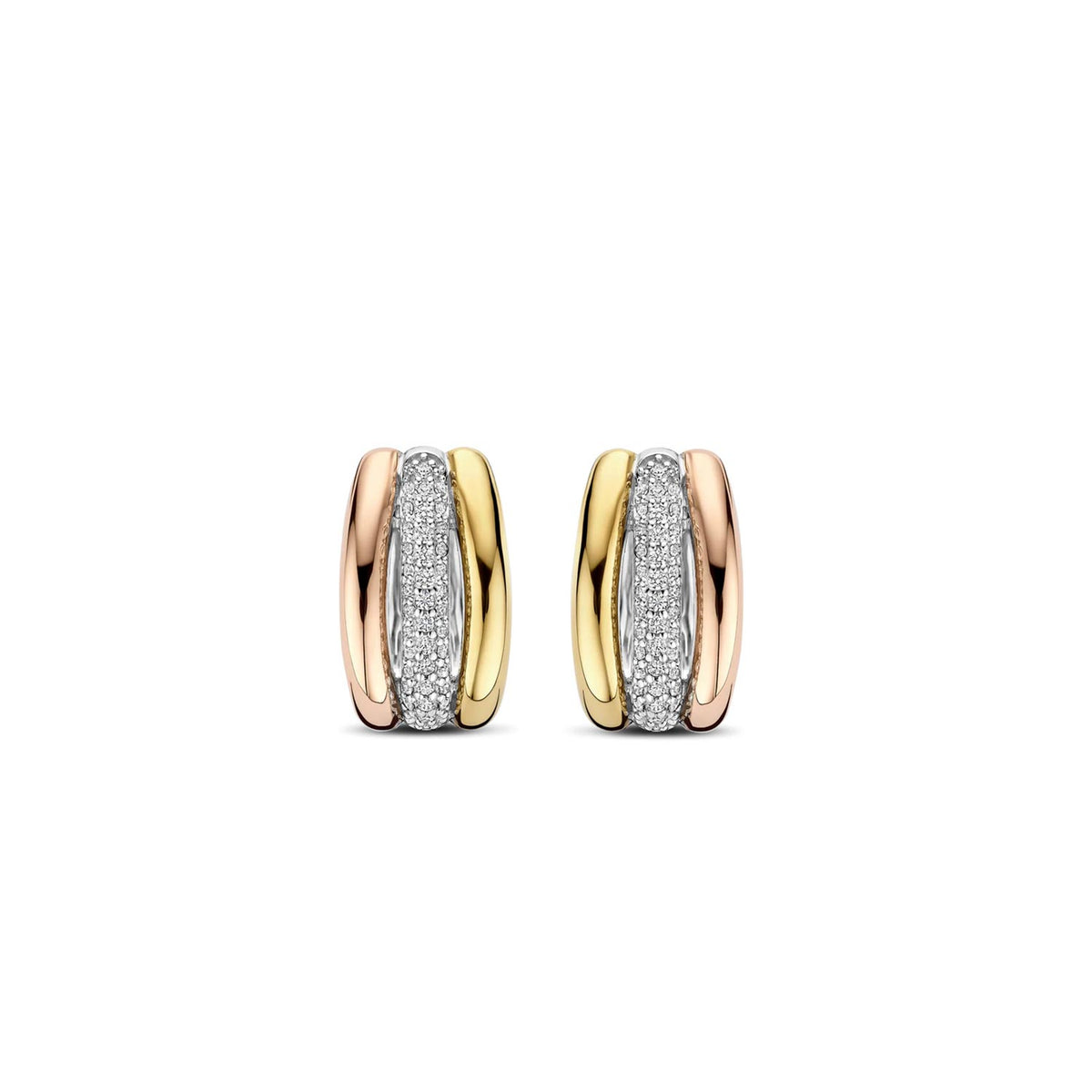 Ti Sento Tricolour CZ Triple Hoop Earrings, Gold & Rose Gold