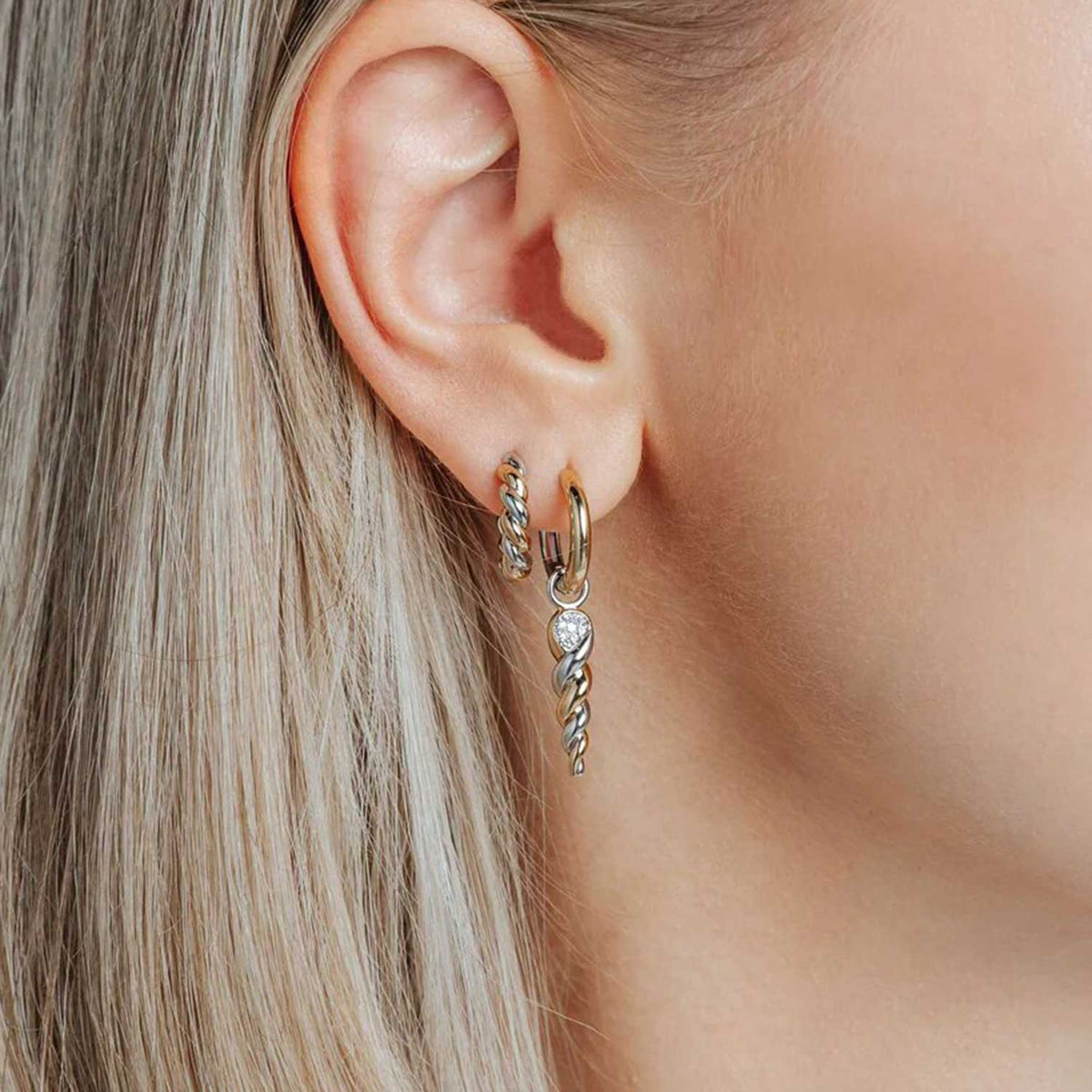 Ti Sento Twisted Helix Earrings, Gold & Silver