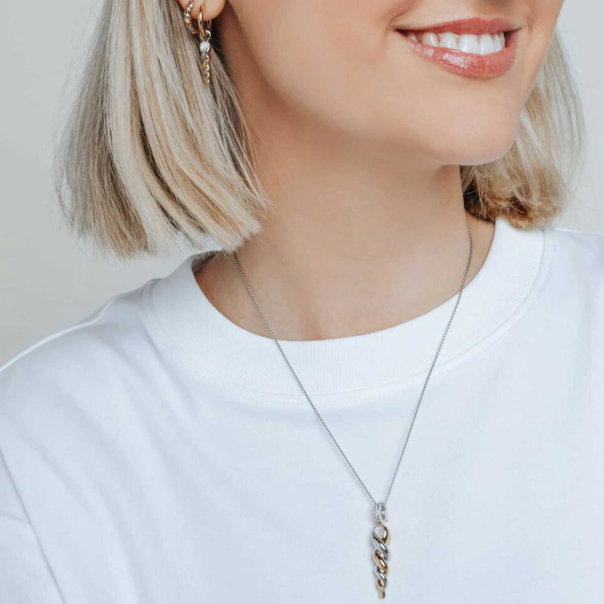 Ti Sento Twisted Helix Pendant Necklace, Gold & Silver