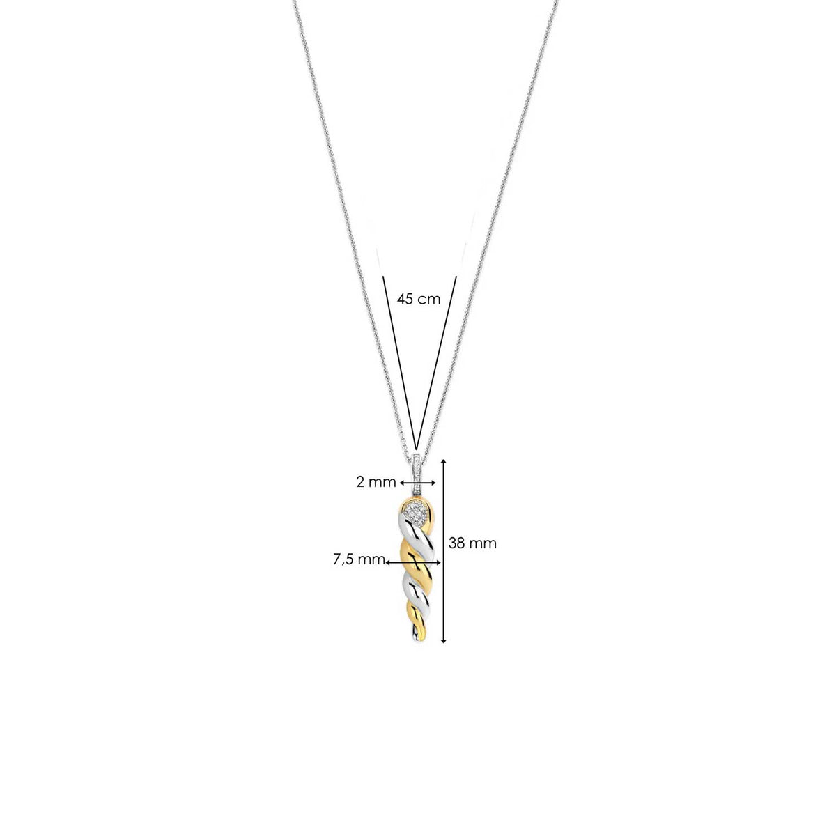 Ti Sento Twisted Helix Pendant Necklace, Gold & Silver