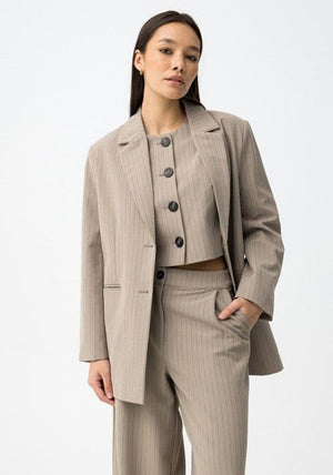 Tiffosi Pinstriped Open Neck Blazer, Taupe