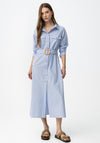 Tiffosi Striped Button Up With Belt Midi Dress, Blue