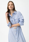Tiffosi Striped Button Up With Belt Midi Dress, Blue