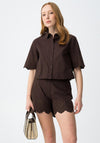 Tiffosi Cropped Floral Embroidery Short Sleeve Shirt, Brown