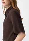 Tiffosi Cropped Floral Embroidery Short Sleeve Shirt, Brown