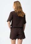Tiffosi Cropped Floral Embroidery Short Sleeve Shirt, Brown