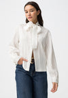 Tiffosi Pleated Panel Button Up With Scarf Blouse, White