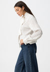 Tiffosi Pleated Panel Button Up With Scarf Blouse, White