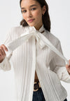 Tiffosi Pleated Panel Button Up With Scarf Blouse, White