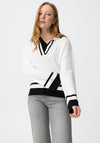 Tiffosi Open V-Neck Contrast Collared Top, White