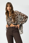 Tiffosi Leopard Print Button Up Collared Blouse, Brown