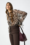 Tiffosi Leopard Print Button Up Collared Blouse, Brown
