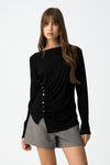 Tiffosi Chilli Long Sleeve Button Side T-Shirt, Black