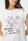 Tiffosi Rhinestone Detail With Printed Text T-Shirt, White