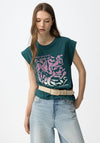 Tiffosi Graphic Print Short Sleeve With Rhinestone T-Shirt, Green