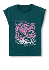 Tiffosi Graphic Print Short Sleeve With Rhinestone T-Shirt, Green