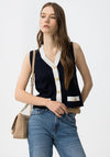 Tiffosi Button Up Gold Embellished Vest, Navy