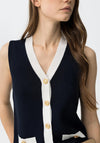 Tiffosi Button Up Gold Embellished Vest, Navy