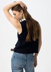 Tiffosi Button Up Gold Embellished Vest, Navy