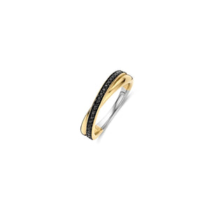 Ti Sento Black Stone Crossover Ring, Gold
