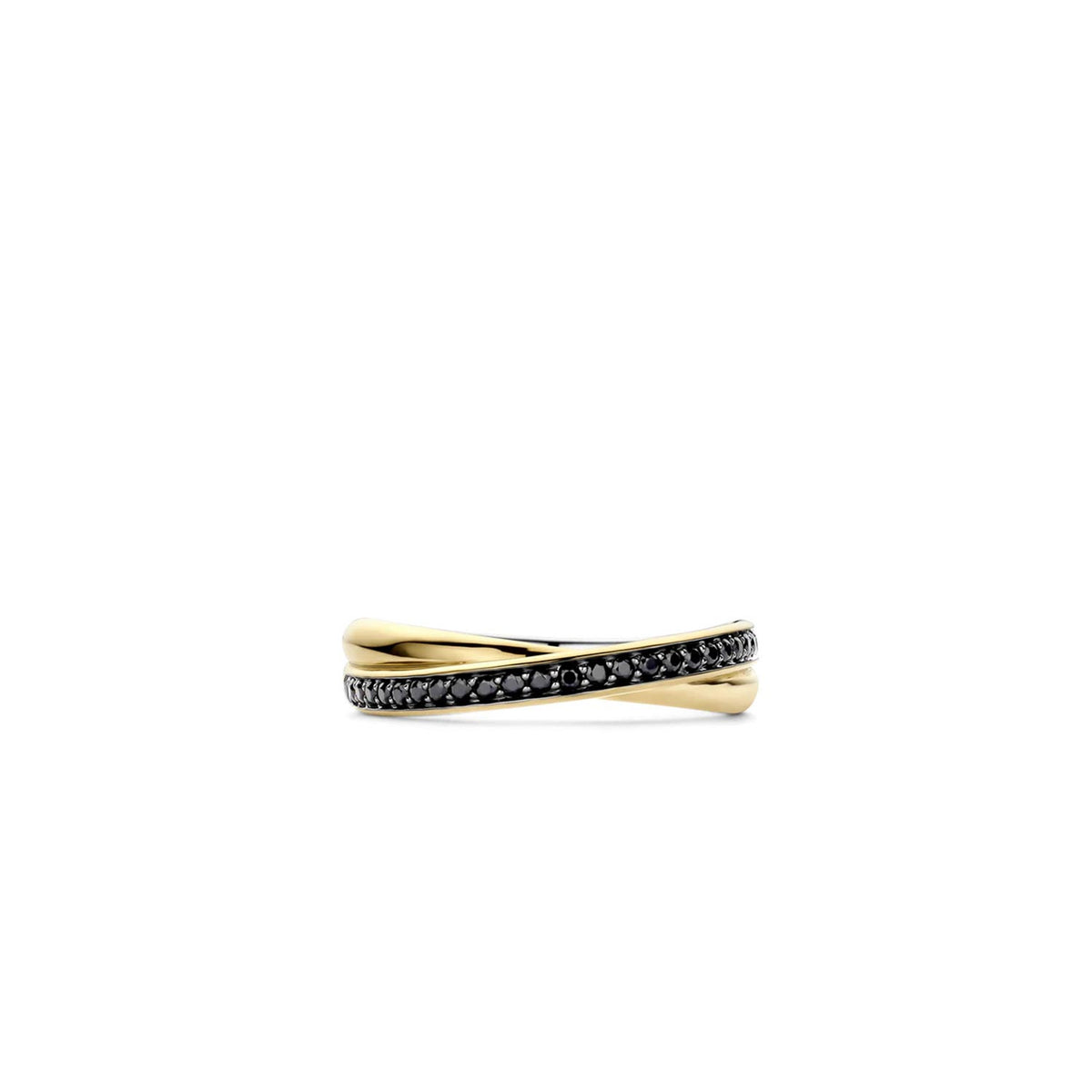 Ti Sento Black Stone Crossover Ring, Gold