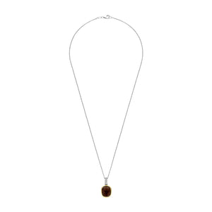 Ti Sento Brown Stone Cushion Cut Pendant Necklace, Silver
