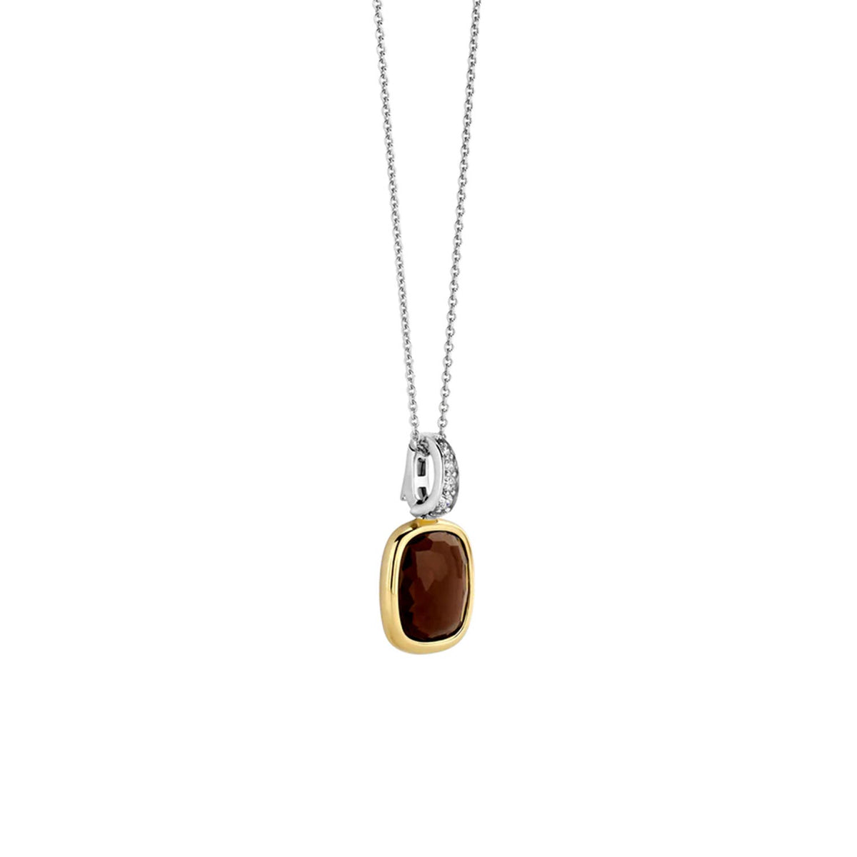 Ti Sento Brown Stone Cushion Cut Pendant Necklace, Silver