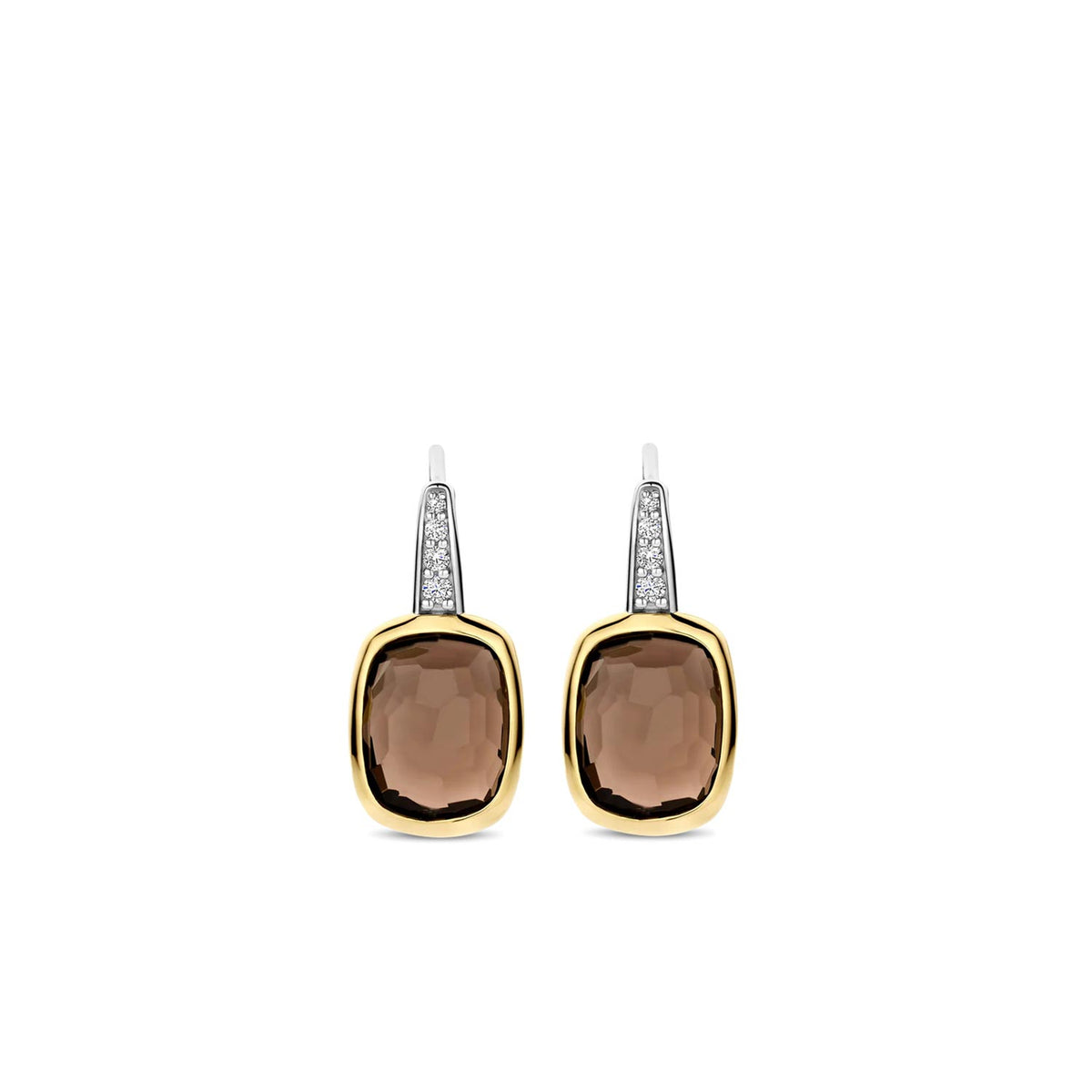 Ti Sento CZ & Brown Stone Cushion Hoop Earrings, Silver